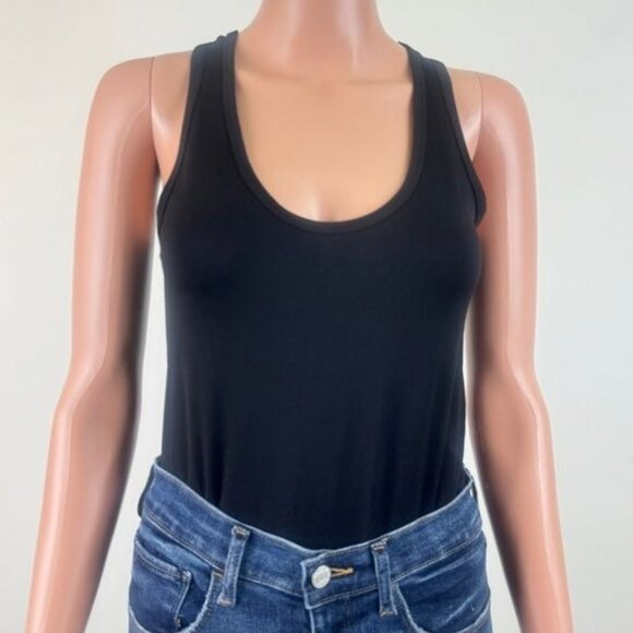 Zenana Racerback Scoop Neck Snap Bottom Basic Tank Top Leotard Bodysuit Black - Picture 7 of 7